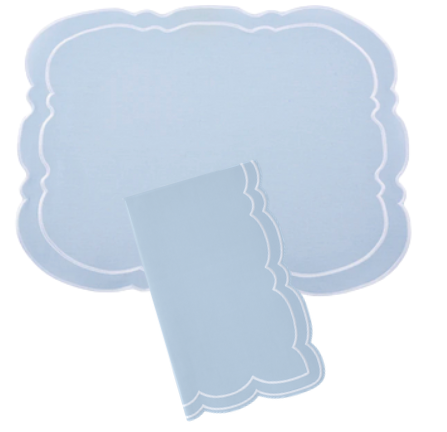 Charleston Pale Blue & White Placemat & Napkin
