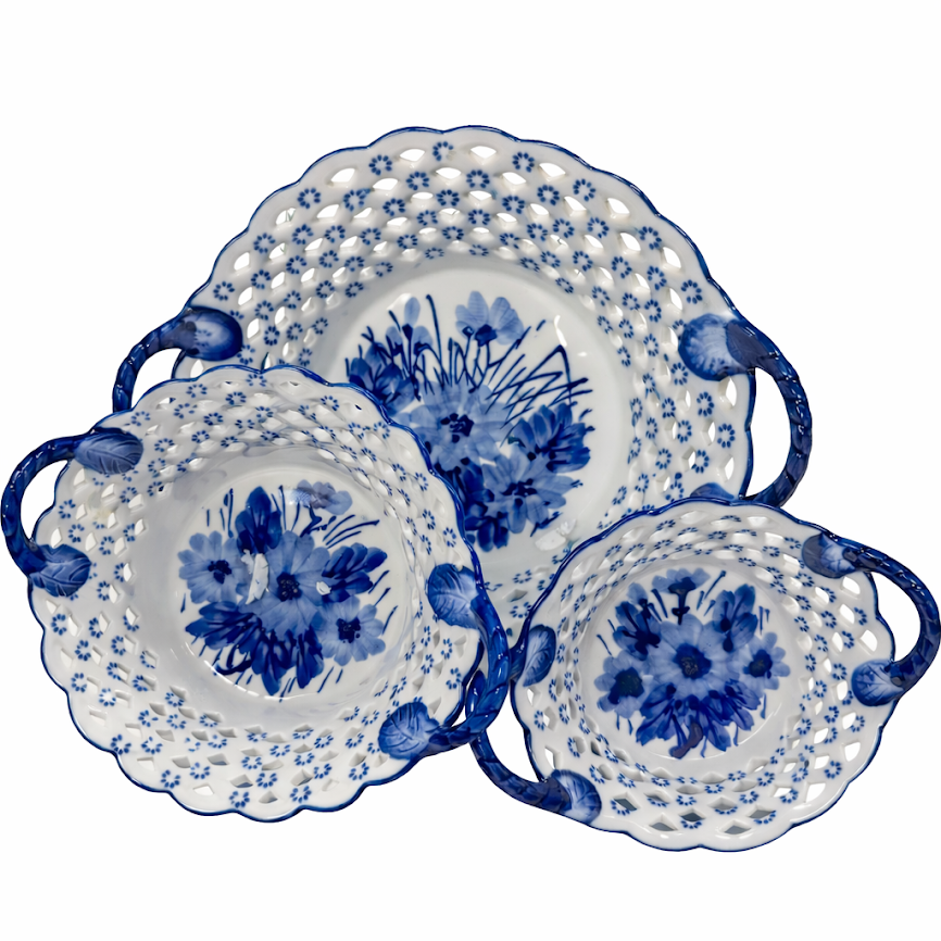 Set of Pierced Floral Handle Bowls