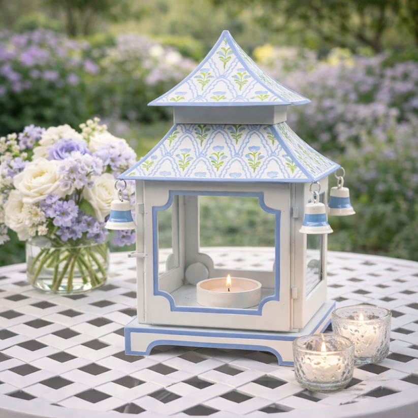 White & Blue Tulip Pagoda Lantern (3 Sizes)