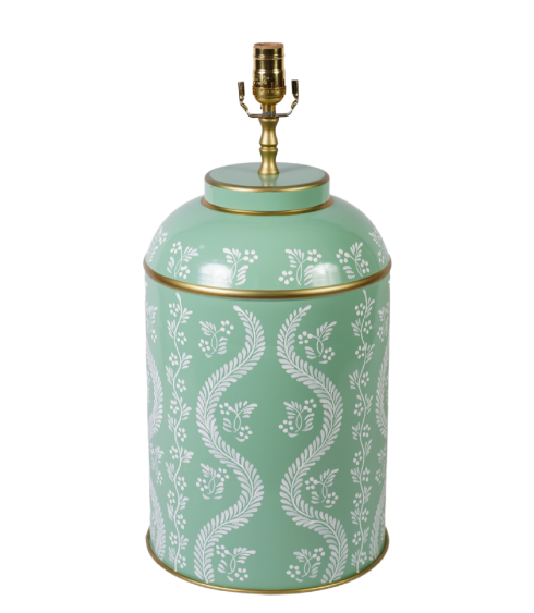 Metal Caddy Lamp in Green & White with Ikat Design