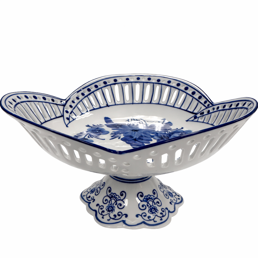 Scalloped Floral Pierced Pedestal Bowl
