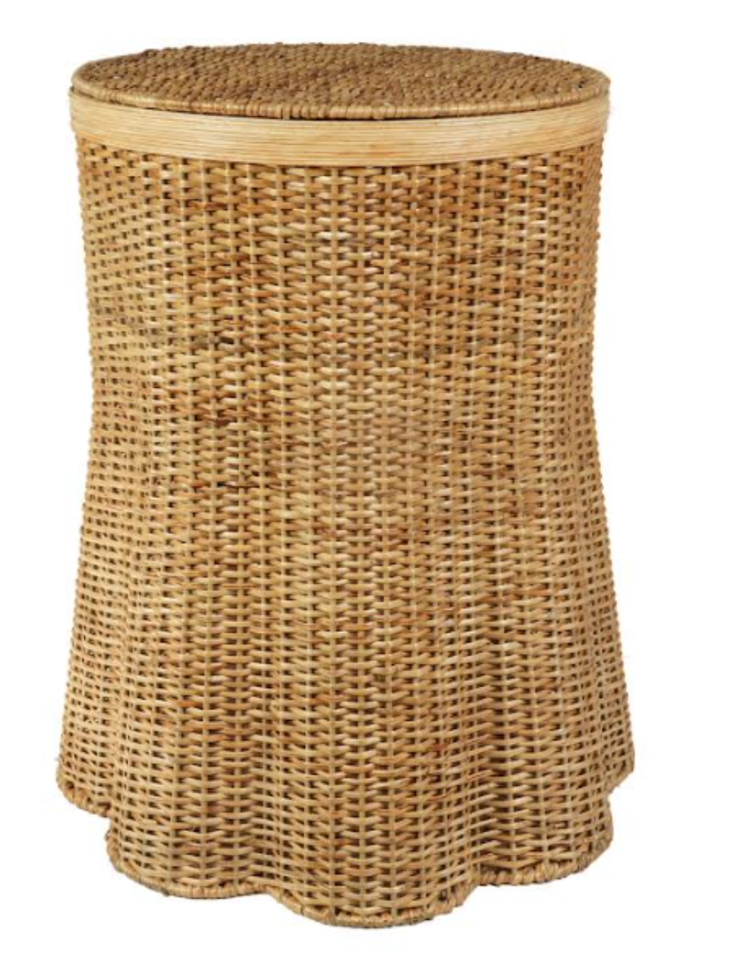 Wicker Storage Pedestal in Natural with Round Lid and Scalloped Base