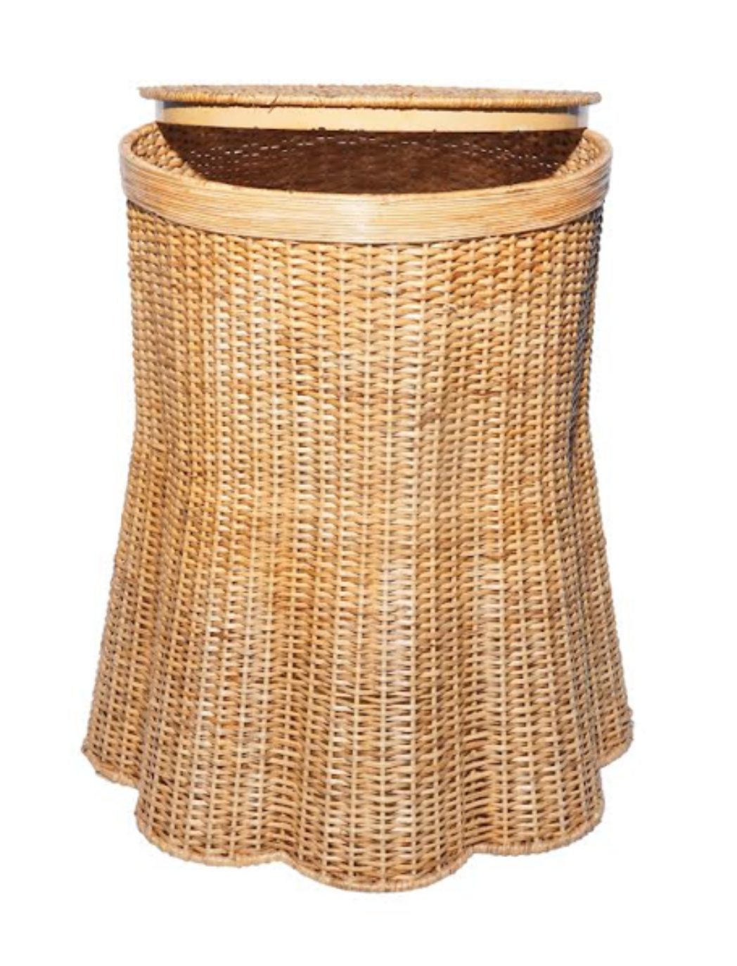 Wicker Storage Pedestal in Natural with Round Lid and Scalloped Base