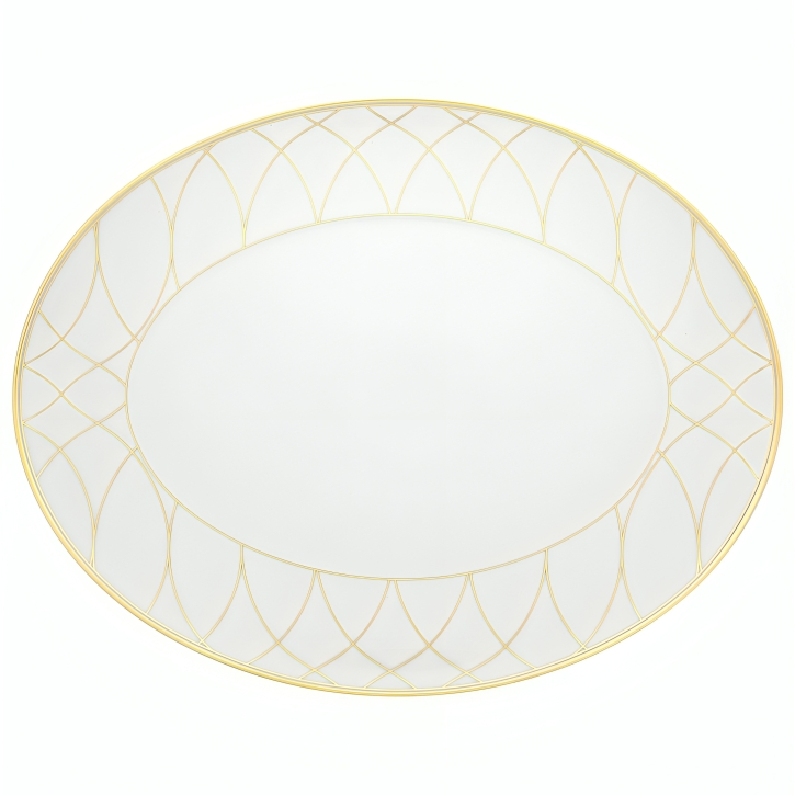 Terrace Porcelain Oval Platter in White and Gold