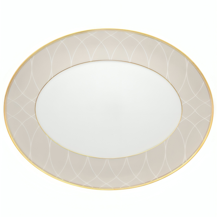 Terrace Porcelain Oval Platter in White and Gold