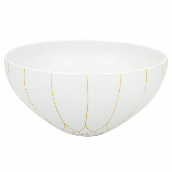Terrace Porcelain Salad Bowl in White and Gold