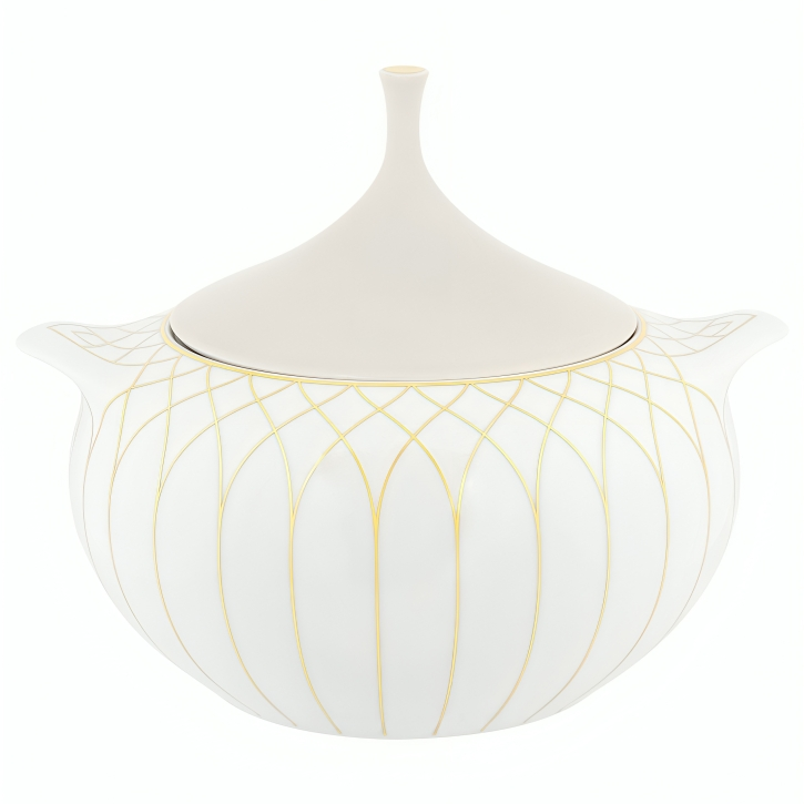 Terrace Porcelain Tureen in White and Gold