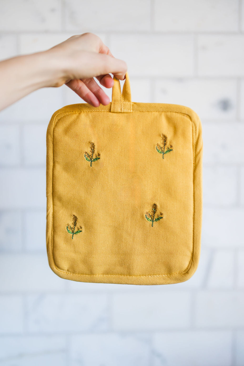 Yellow Embroidered Pot Holder