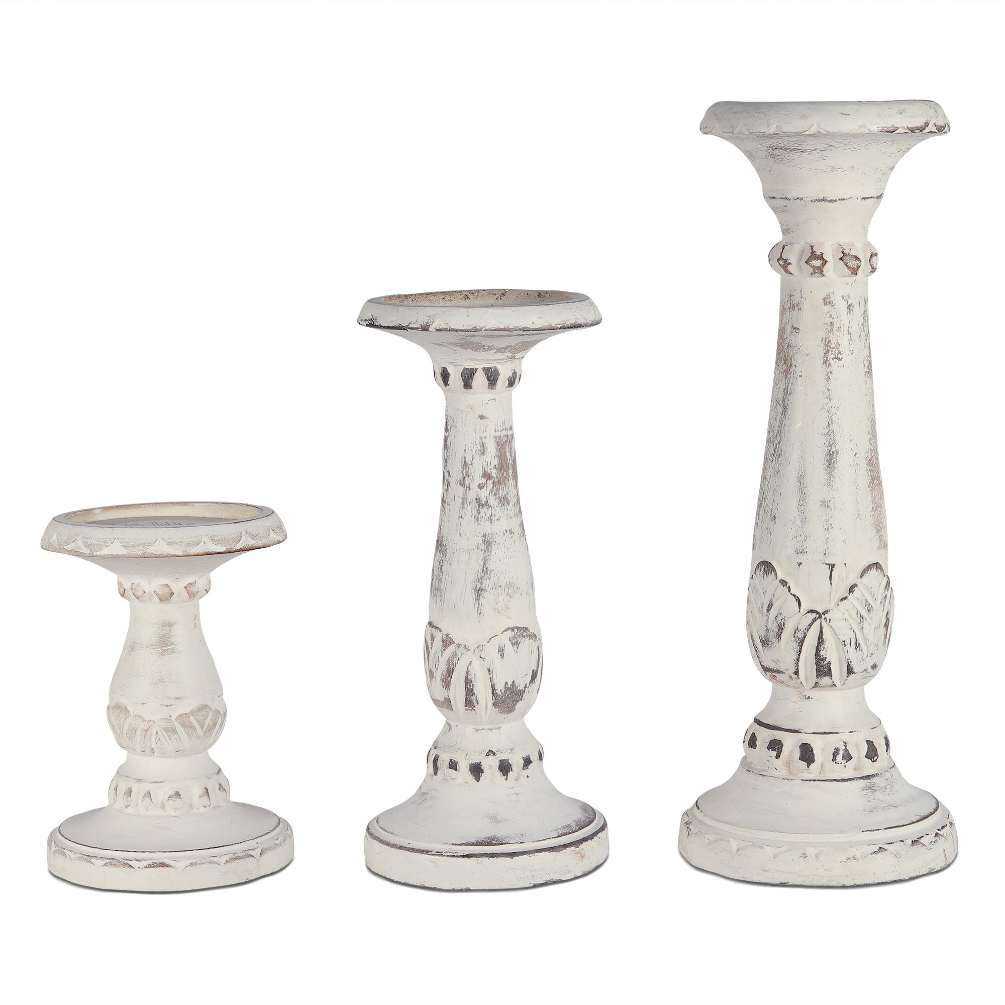 Pakshi Rustic White Pillar Candleholder Set