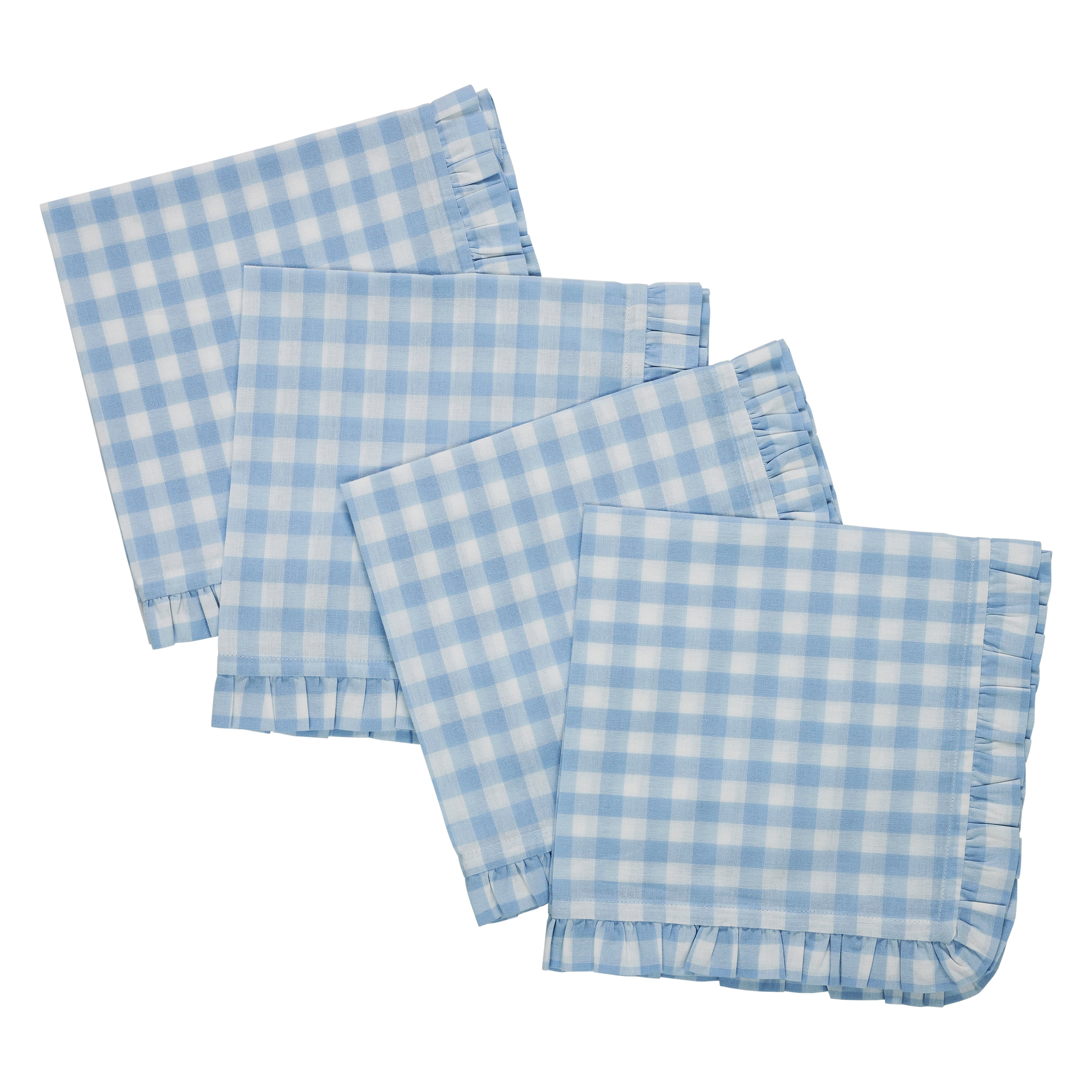 Gingham Blue Ruffled Dinner Napkin - Set of 4