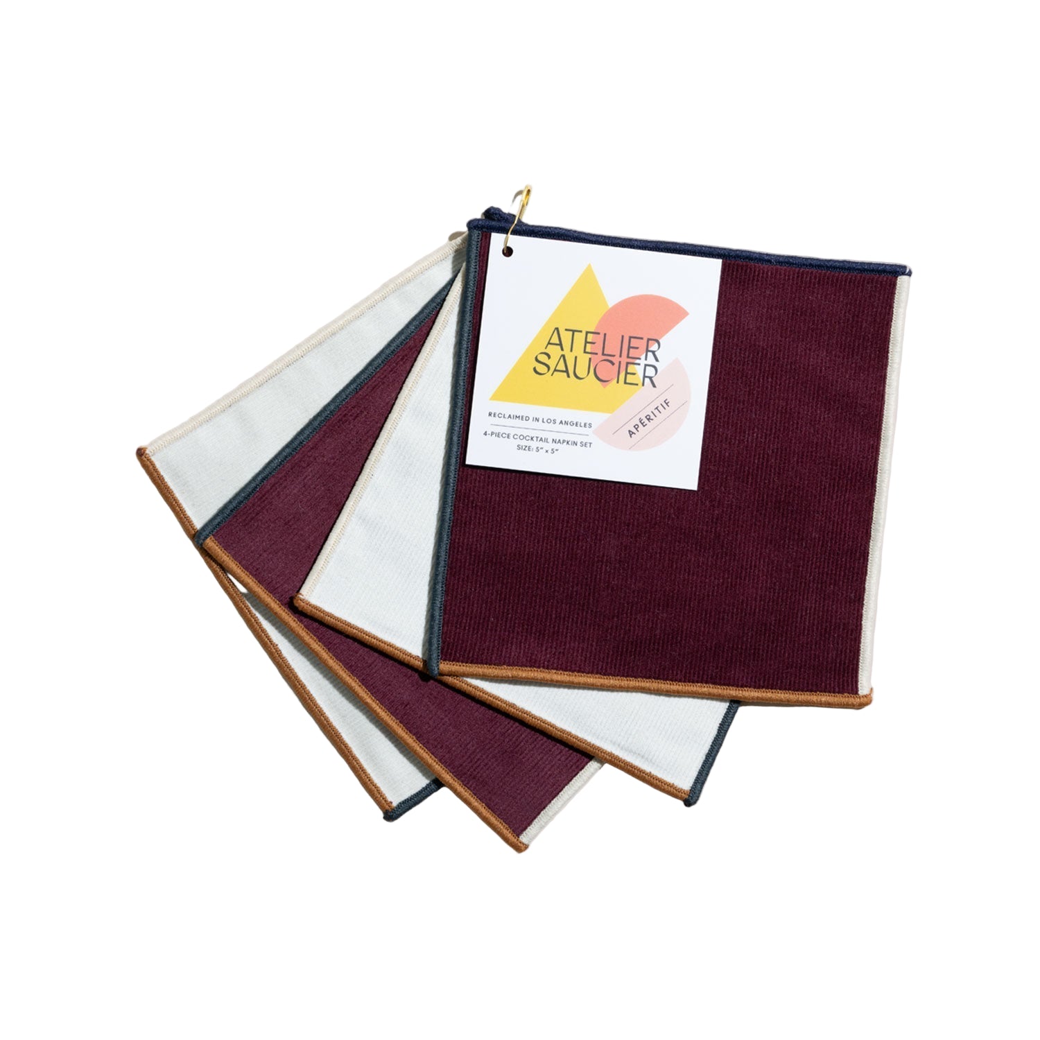 Clubhouse Cocktail Napkins in Cream and Burgundy (Set of 4)