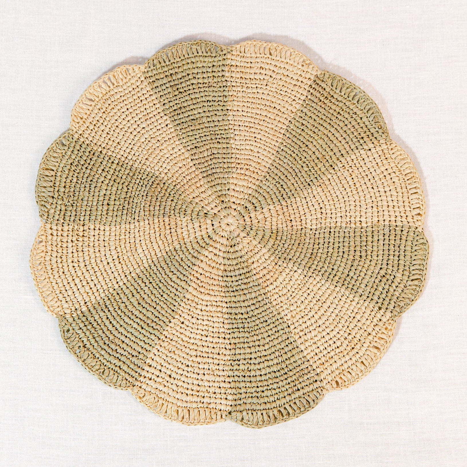 Pinwheel Olive Placemat, raffia tabletop