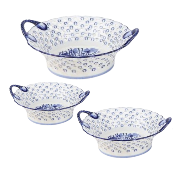 Set of Pierced Floral Handle Bowls