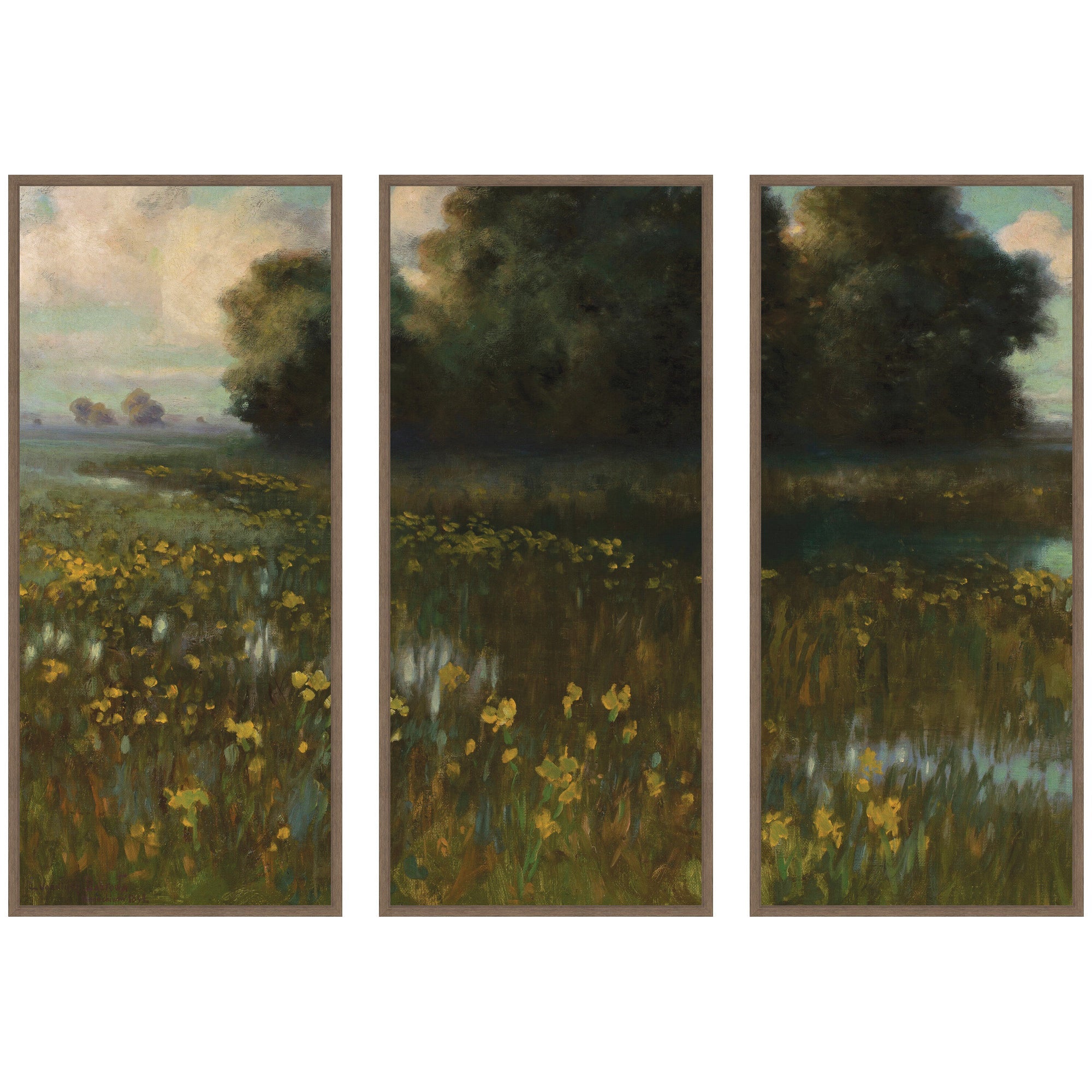 Cowslips in a Meadow Marshes 1899 Dabrowa Dabrowski 3 Piece Framed Canvas Wall Art Set by Nostalgia Prints