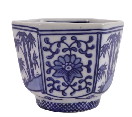 Small Hexagonal Blue/White Floral/Bamboo Cup - Set of 6 - The Mayfair Hall