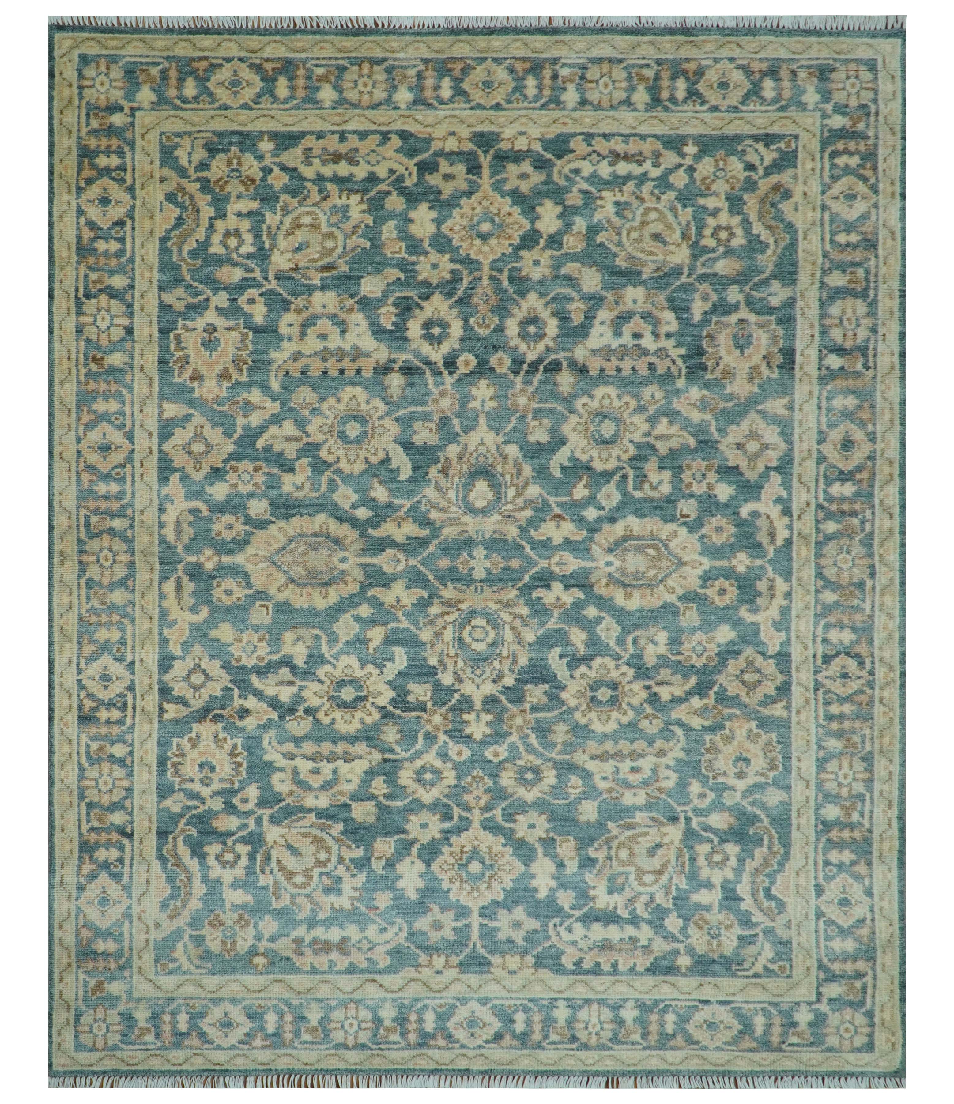 Custom Made Traditional Teal Oushak Hand Knotted Wool Rug