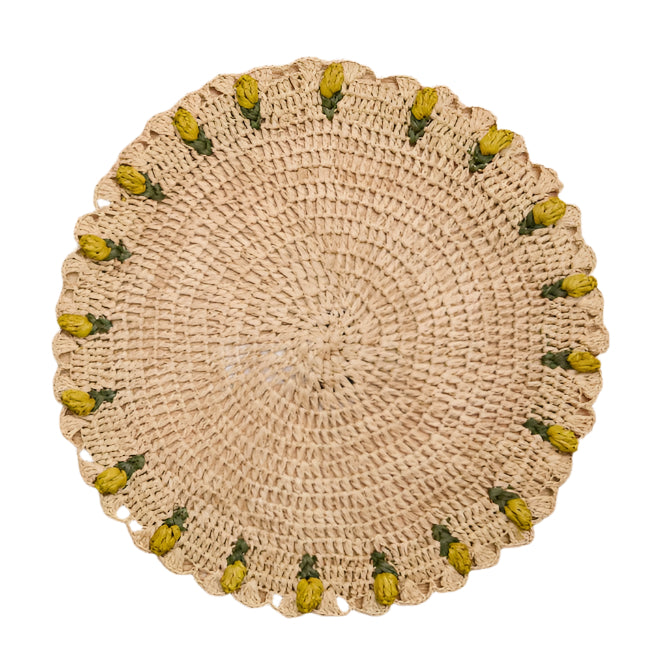 Handmade Tulip Placemat – Raffia Crochet Floral Table Mat – Spring & Easter Table Decor – Artisan Tableware – Boho Dining Accent