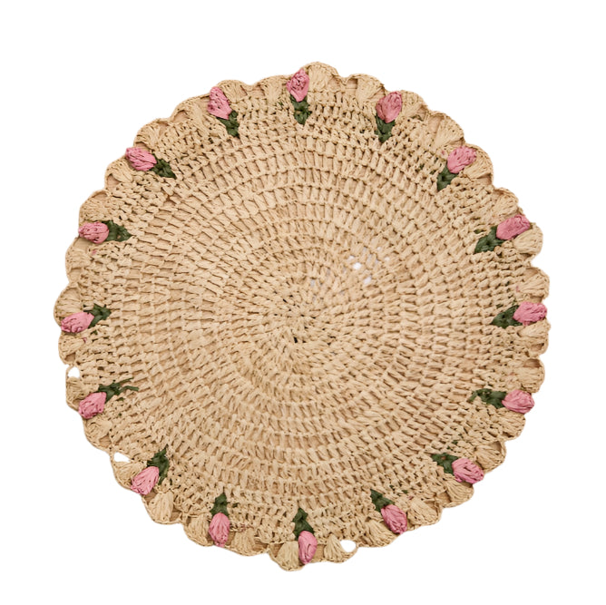Tulip Floral Placemats – Hand-Crocheted Raffia Palm Floral Placemats – Spring Table Decor