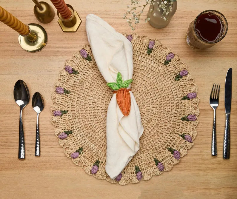 Tulip Floral Placemat – Hand-Crocheted Raffia – Spring Table Decor – Easter Table Setting – Handmade by Artisans in Madagascar - The Mayfair Hall