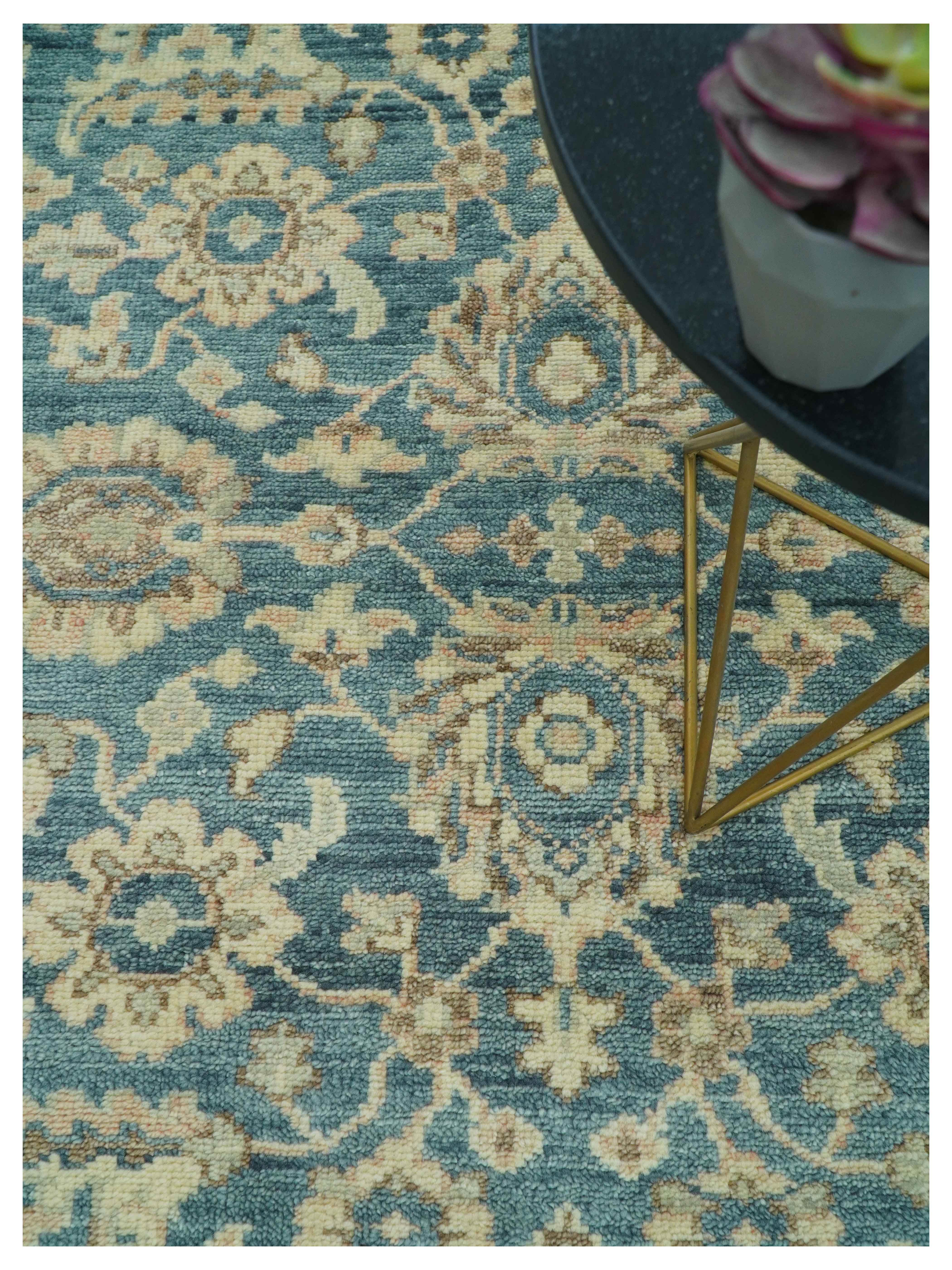 Custom Made Traditional Teal Oushak Hand Knotted Wool Rug