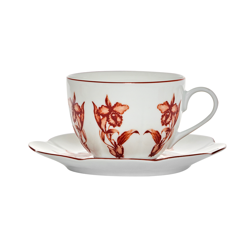 Rouge de Fer Limoges Porcelain Tea Cup & Saucer by Tania Bulhões