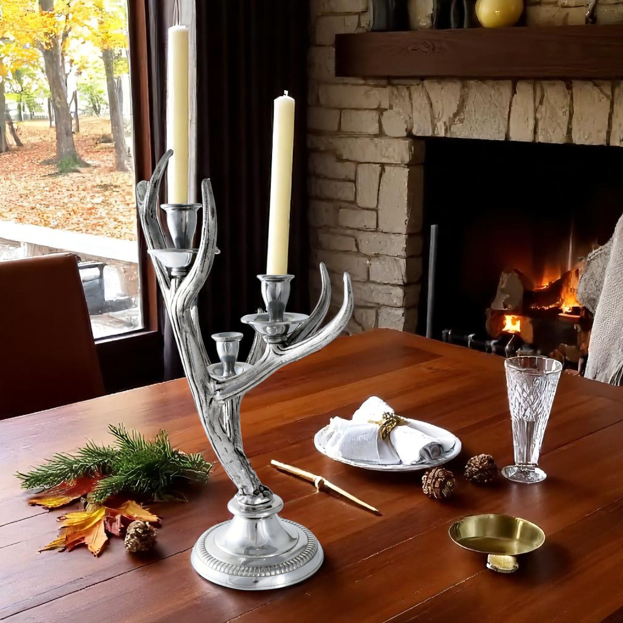 Three-Light Metal Antler Candlestick