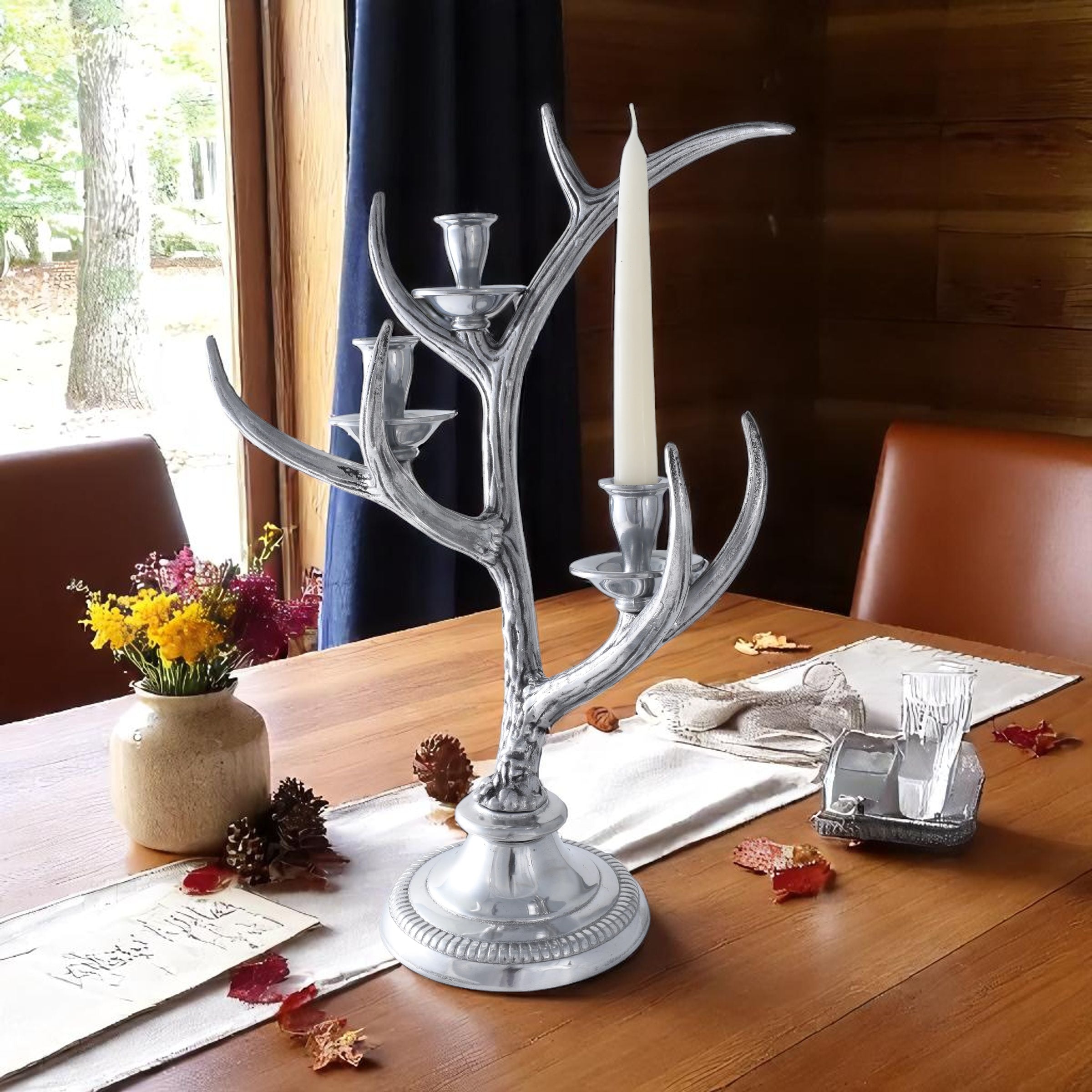 Three-Light Metal Antler Candlestick