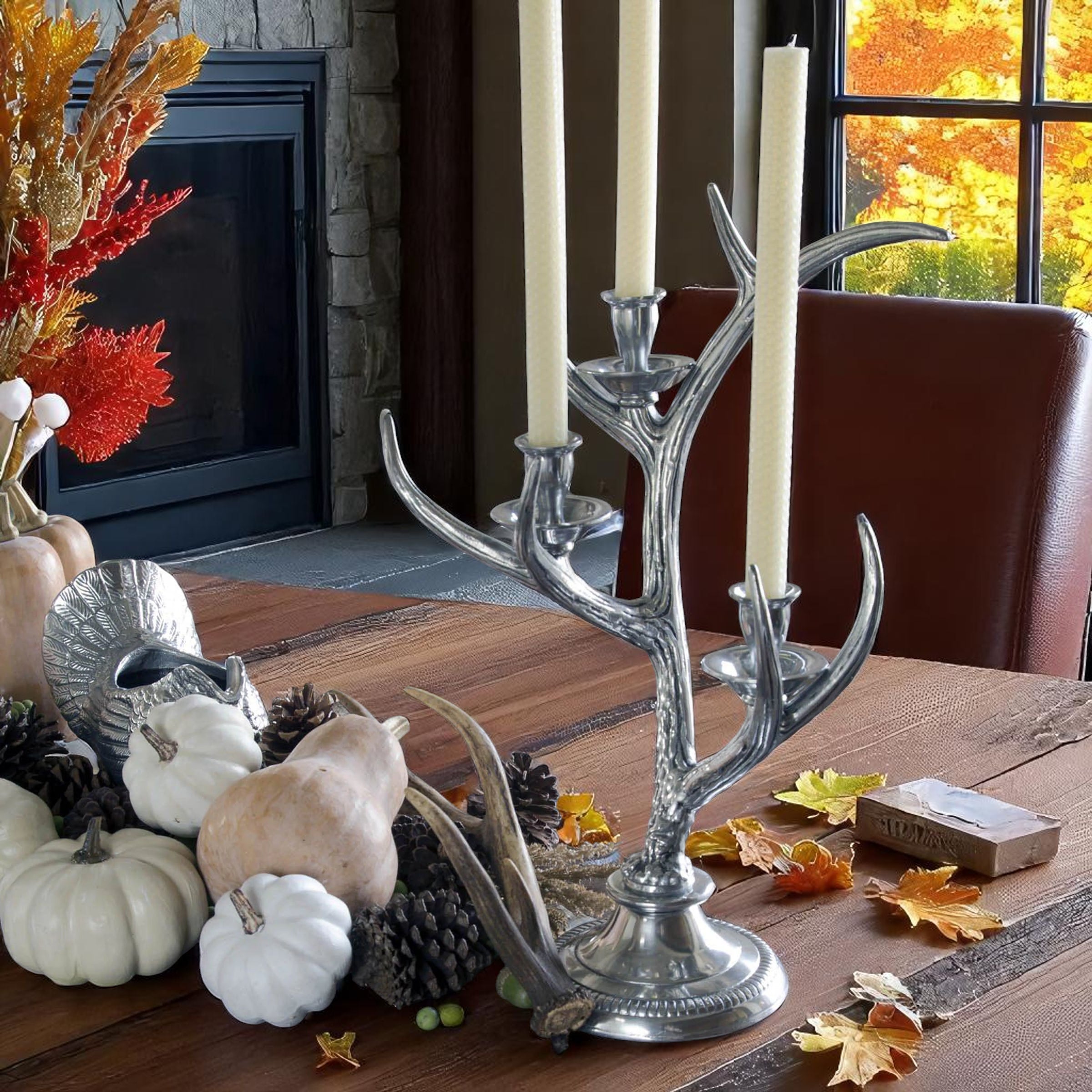 Three-Light Metal Antler Candlestick