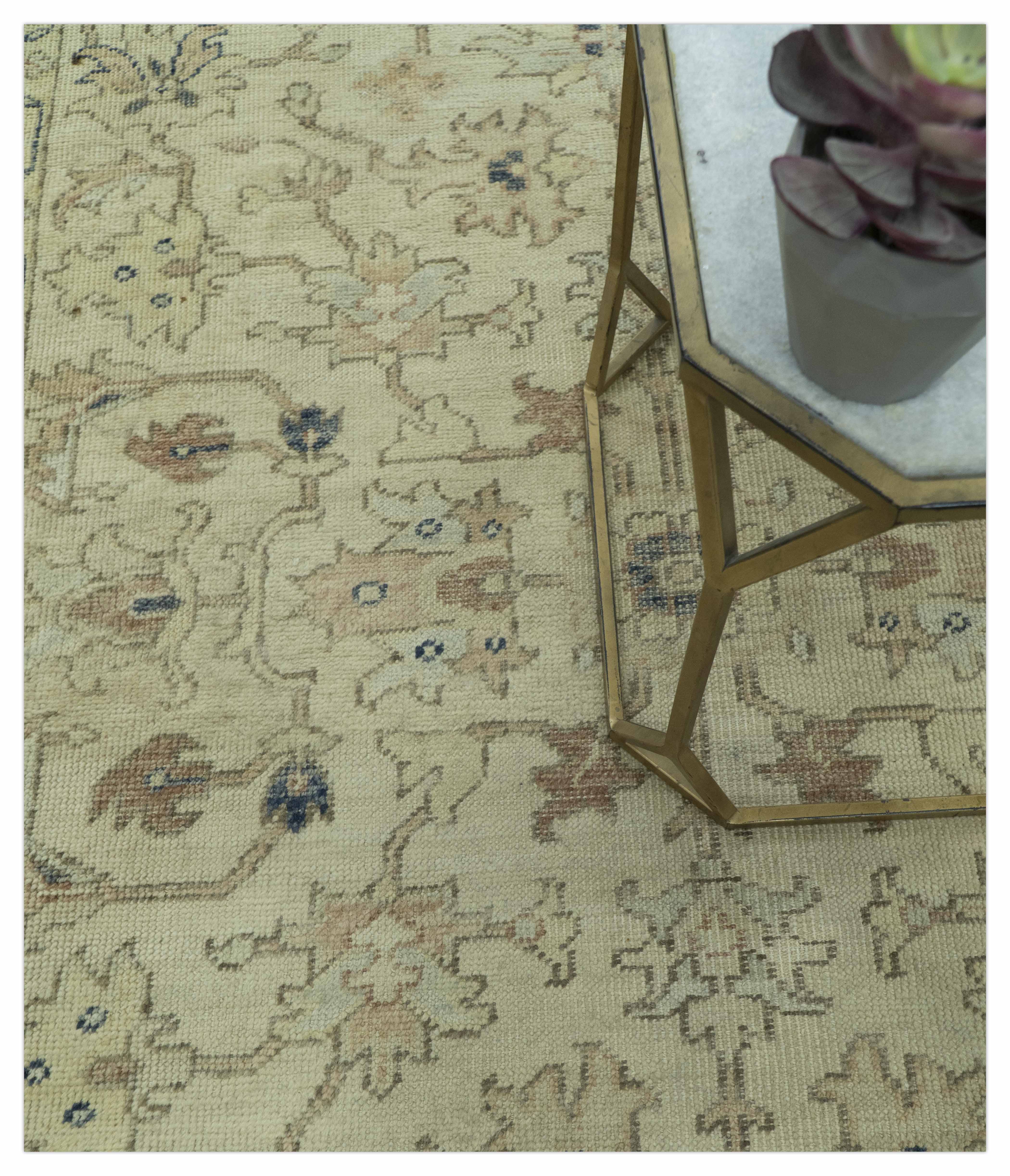 Heriz Traditional Design Beige And Blue 5.6x8 Hand Knotted Wool Area Rug