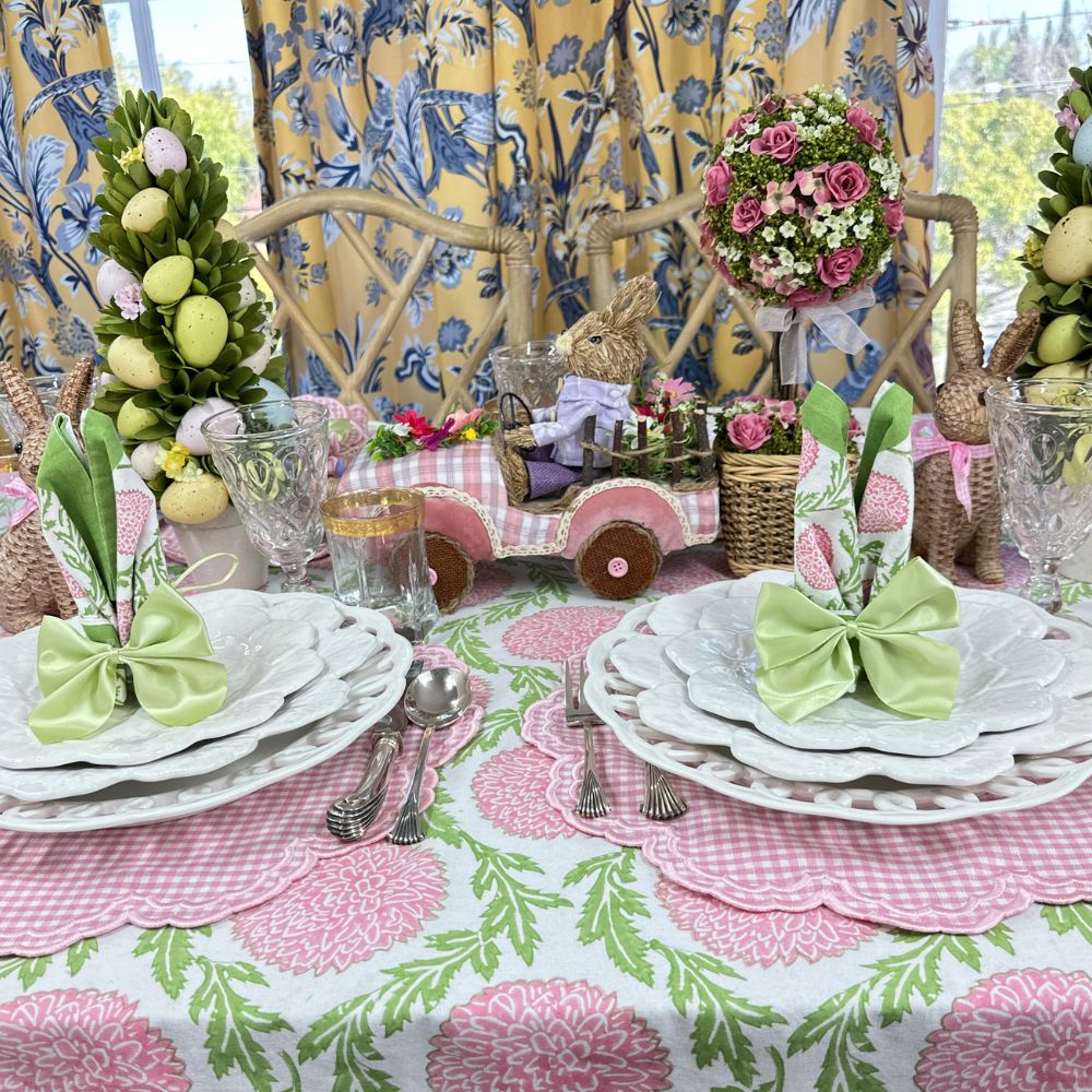 Pink and Green, Flowers & Vines - Napkin (Set of 4)
