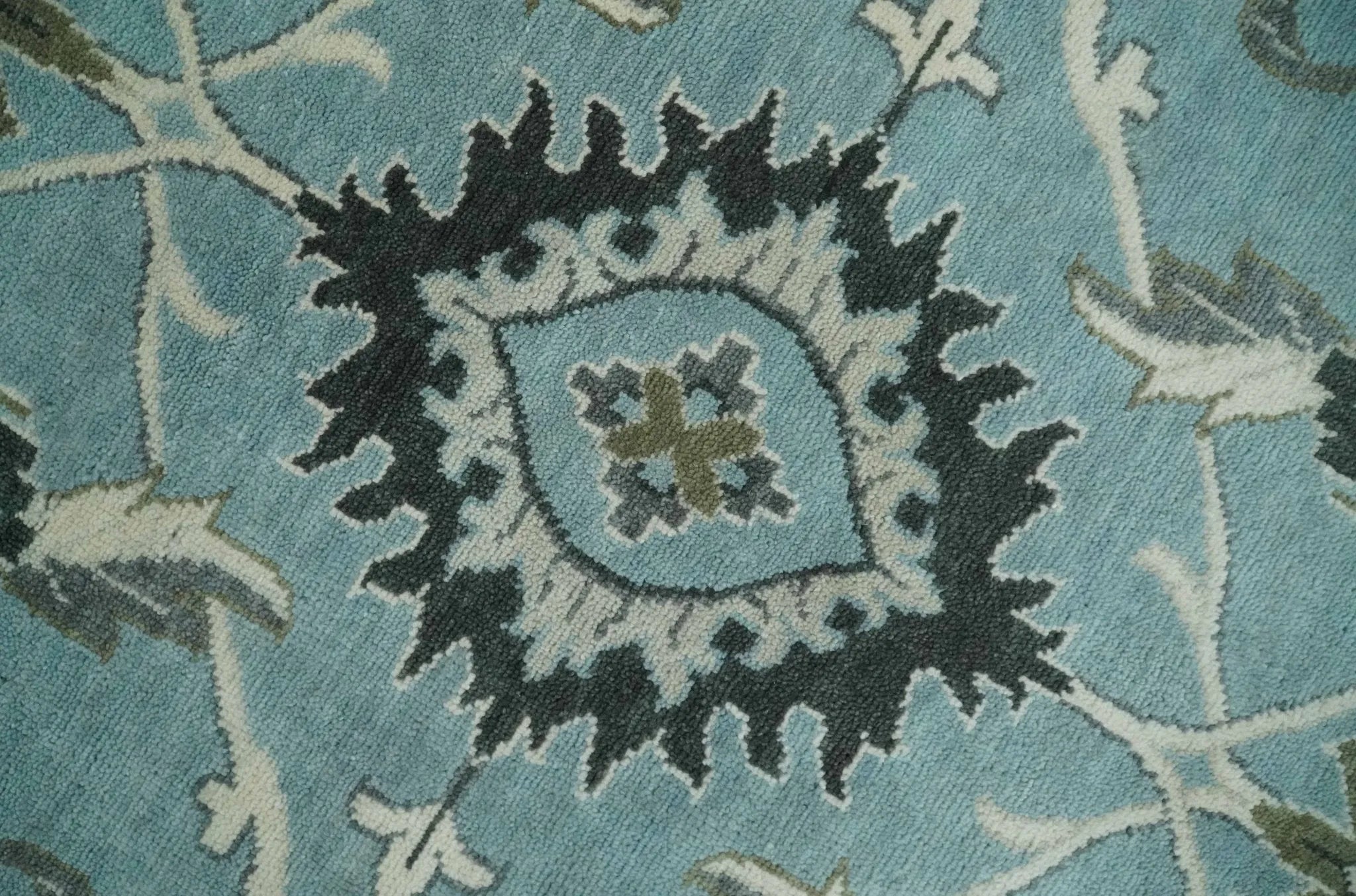 10x14 Antique Hand Knotted Blue and Ivory Traditional Vintage Persian Oushak Wool Rug | TRDCP10141014