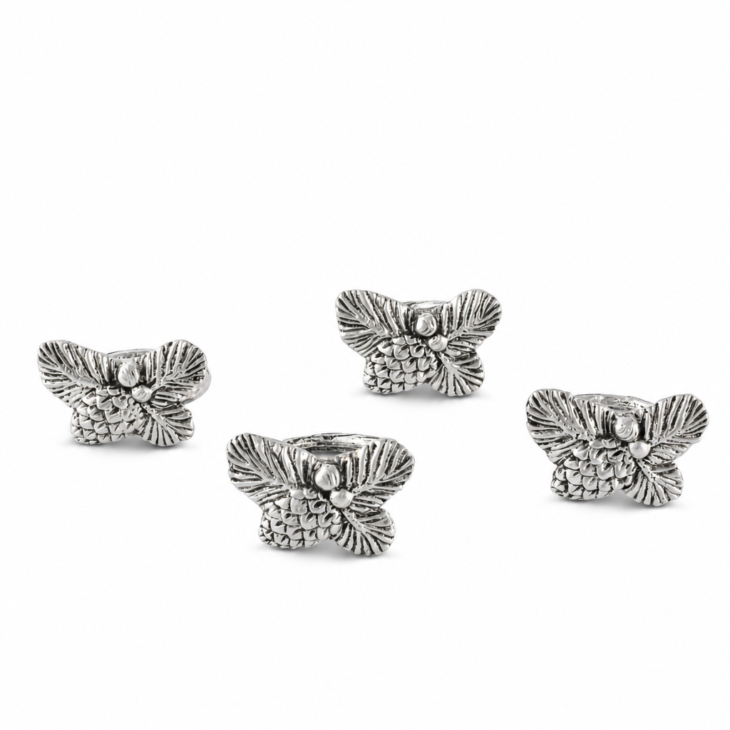 Pine Cone Forest Pattern Napkin Rings Set of 4