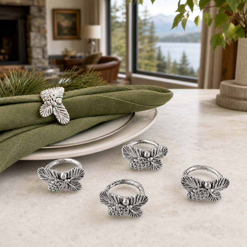 Pine Cone Forest Pattern Napkin Rings Set of 4
