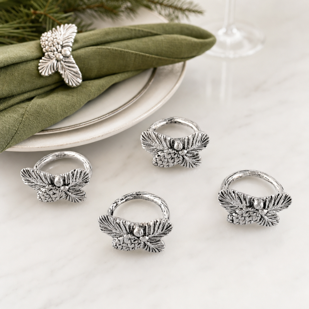 Pine Cone Forest Pattern Napkin Rings Set of 4