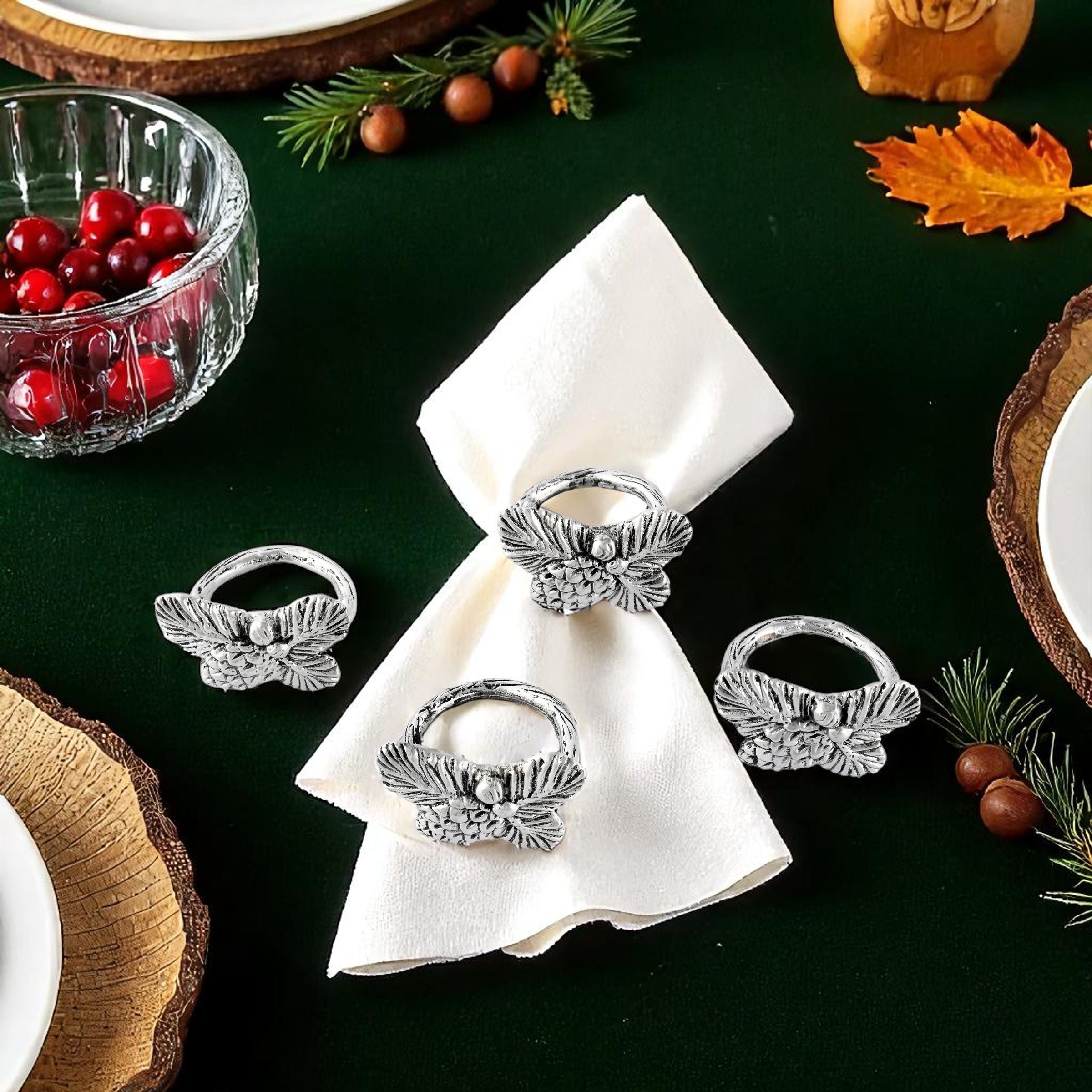 Pine Cone Forest Pattern Napkin Rings Set of 4