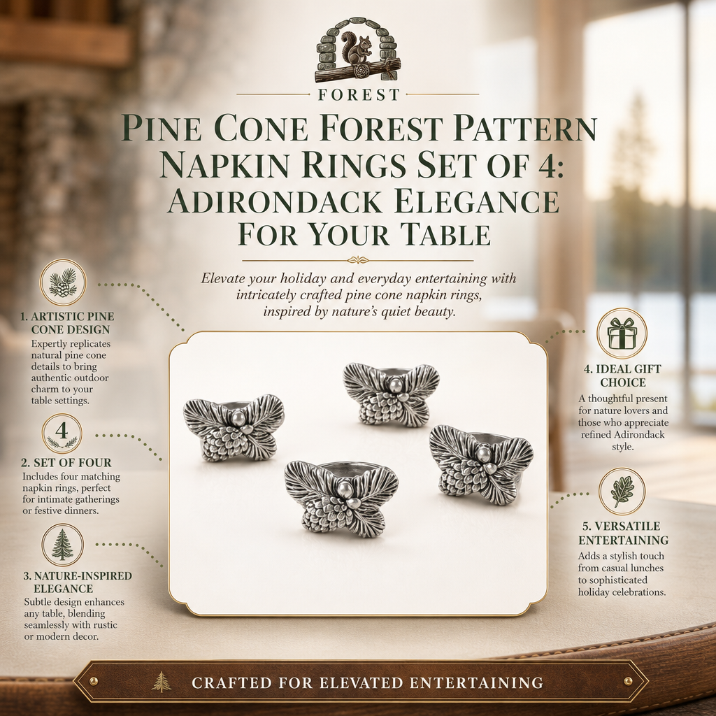 Pine Cone Forest Pattern Napkin Rings Set of 4
