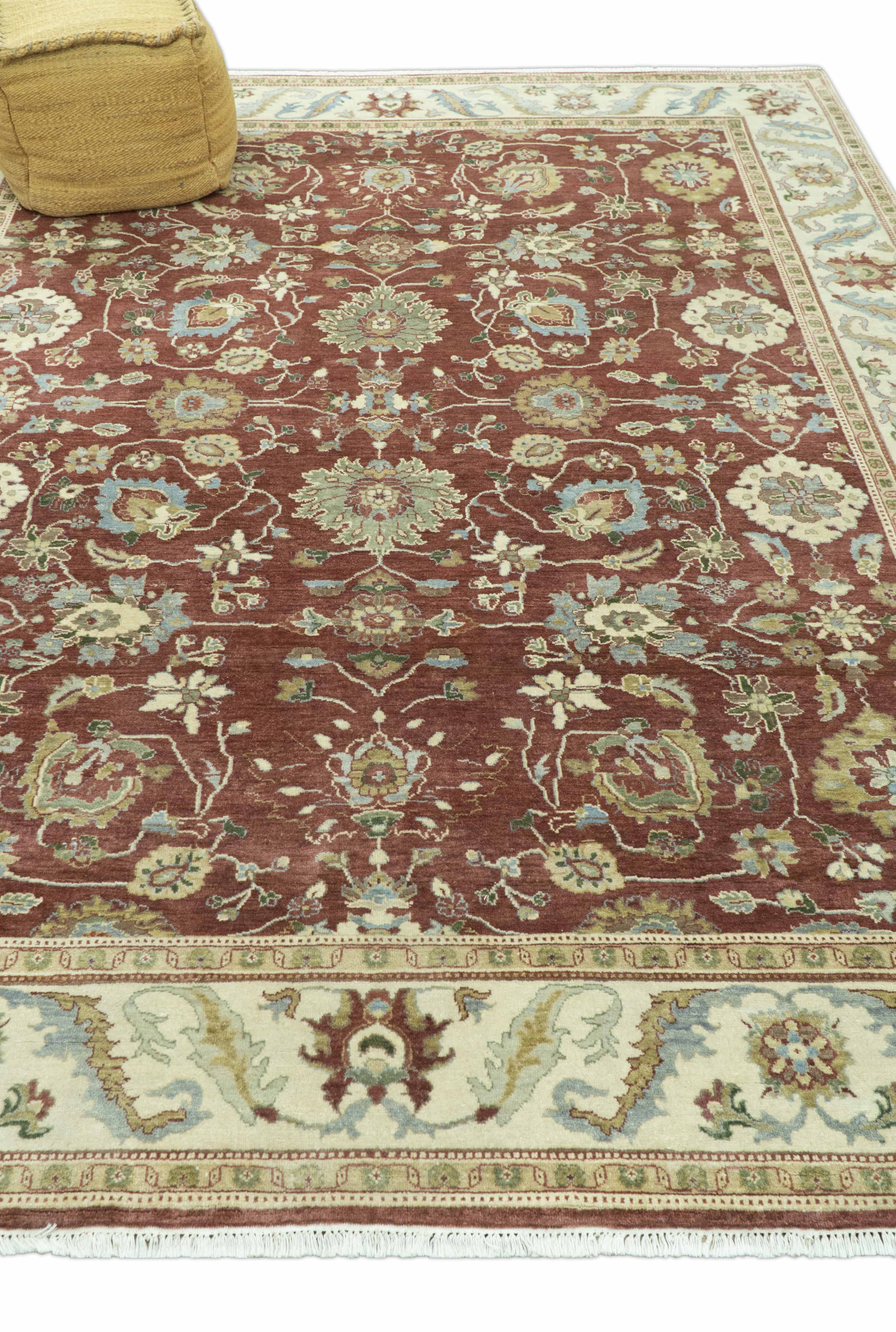 Traditional Design Red And Beige 8x10 Hand Knotted wool rug