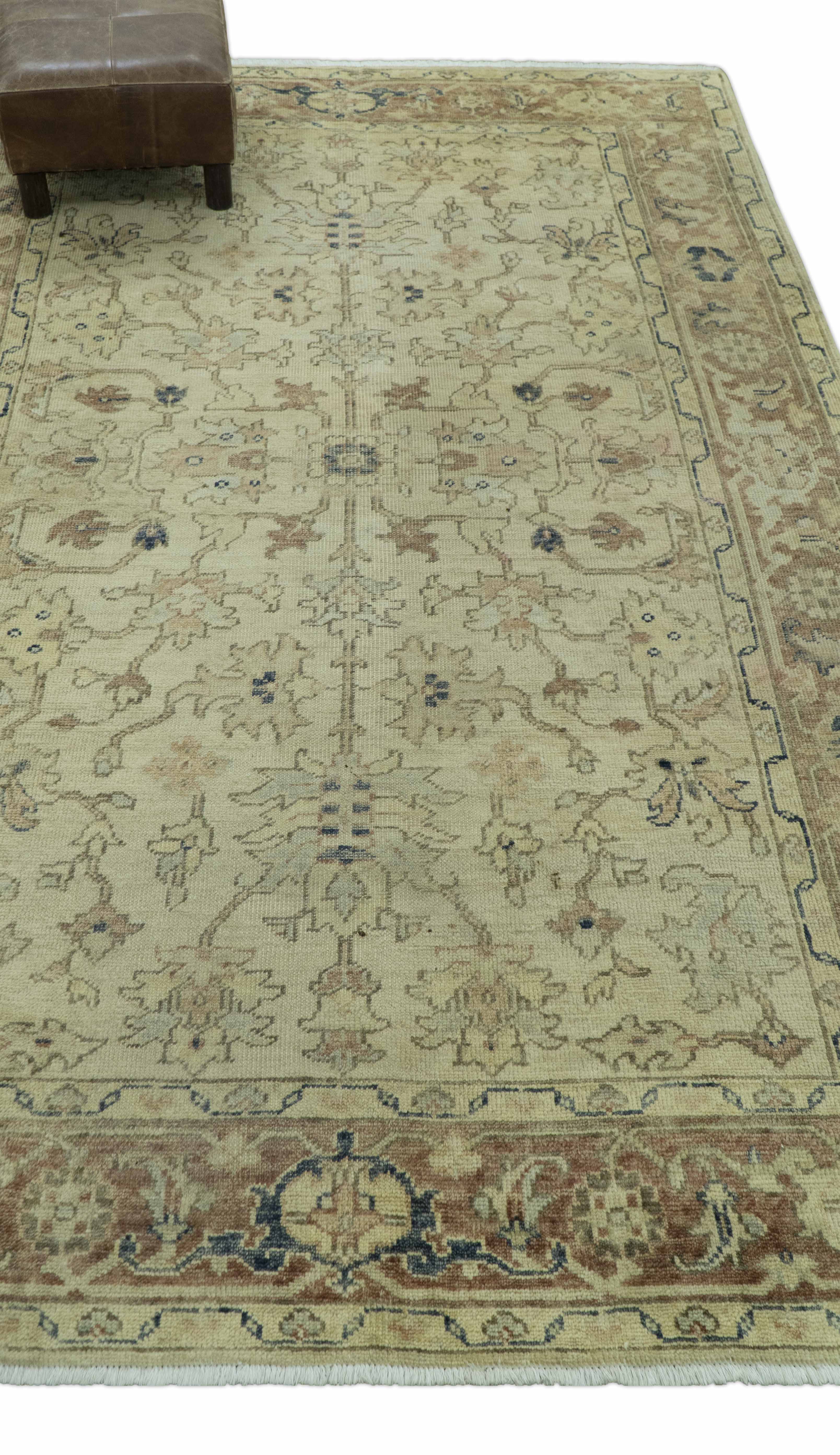 Heriz Traditional Design Beige And Blue 5.6x8 Hand Knotted Wool Area Rug