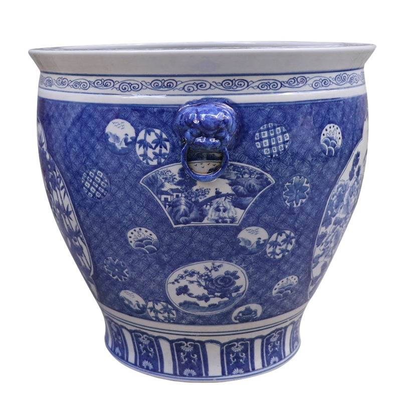 Navy Bird and Floral Fishbowl