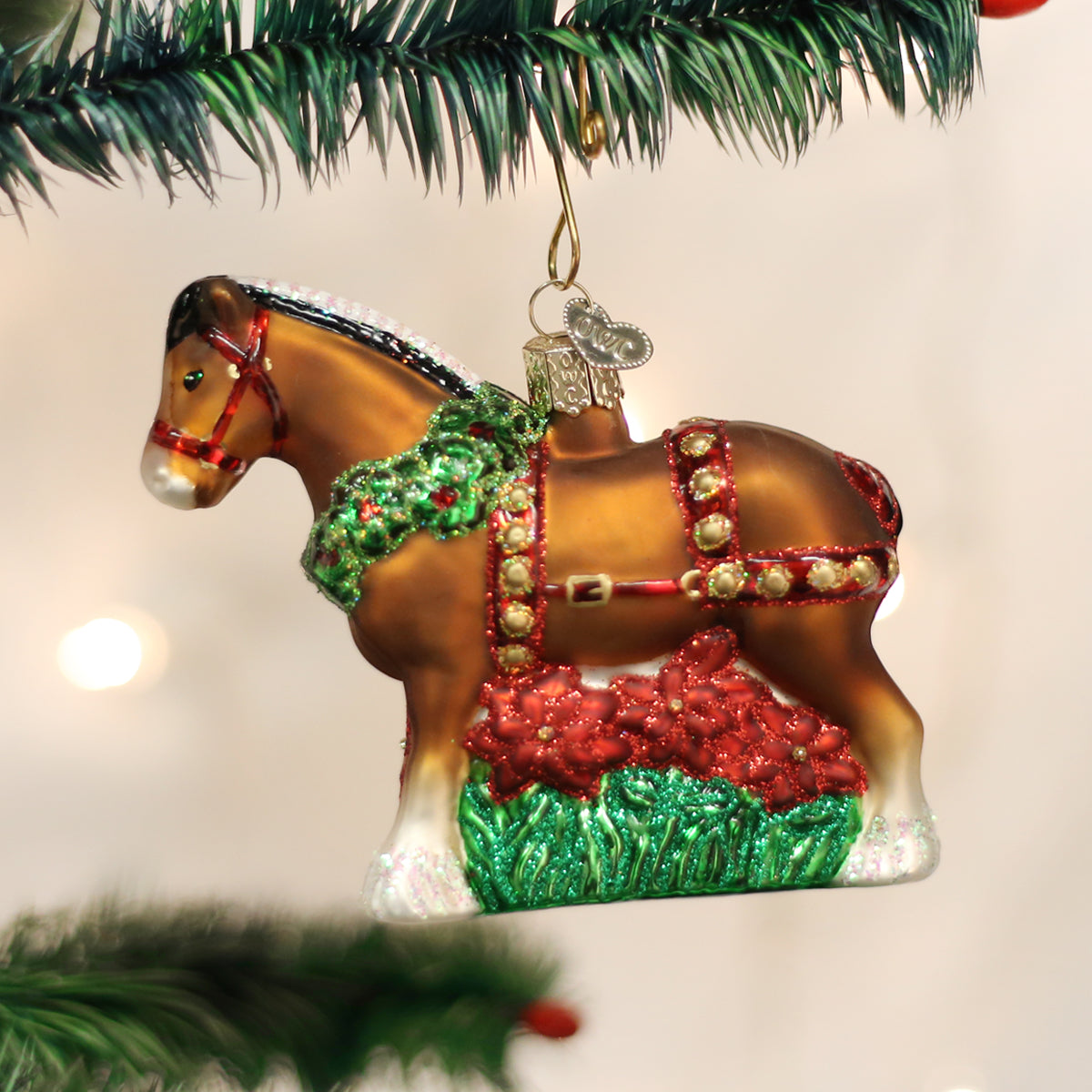 Holiday Clydesdale Blown Glass Christmas Ornament by Old World Christmas