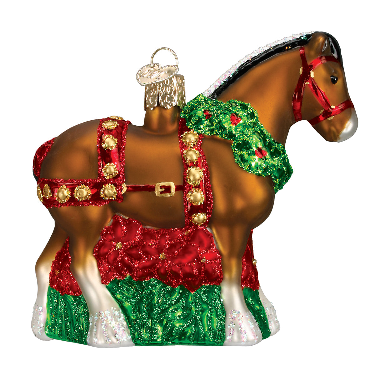 Holiday Clydesdale Blown Glass Christmas Ornament by Old World Christmas