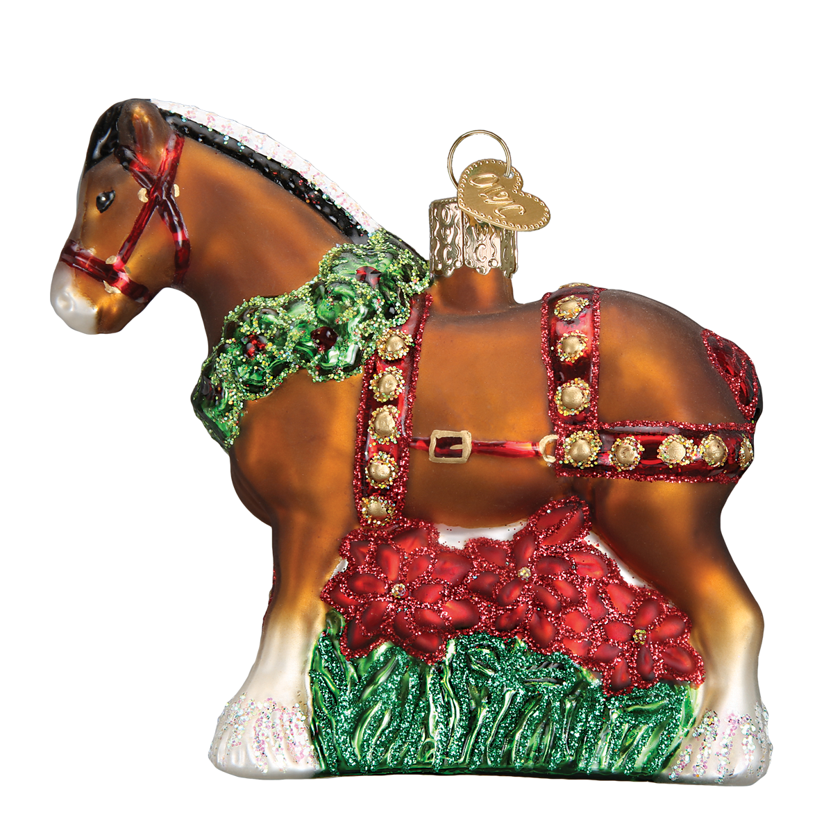 Holiday Clydesdale Blown Glass Christmas Ornament by Old World Christmas