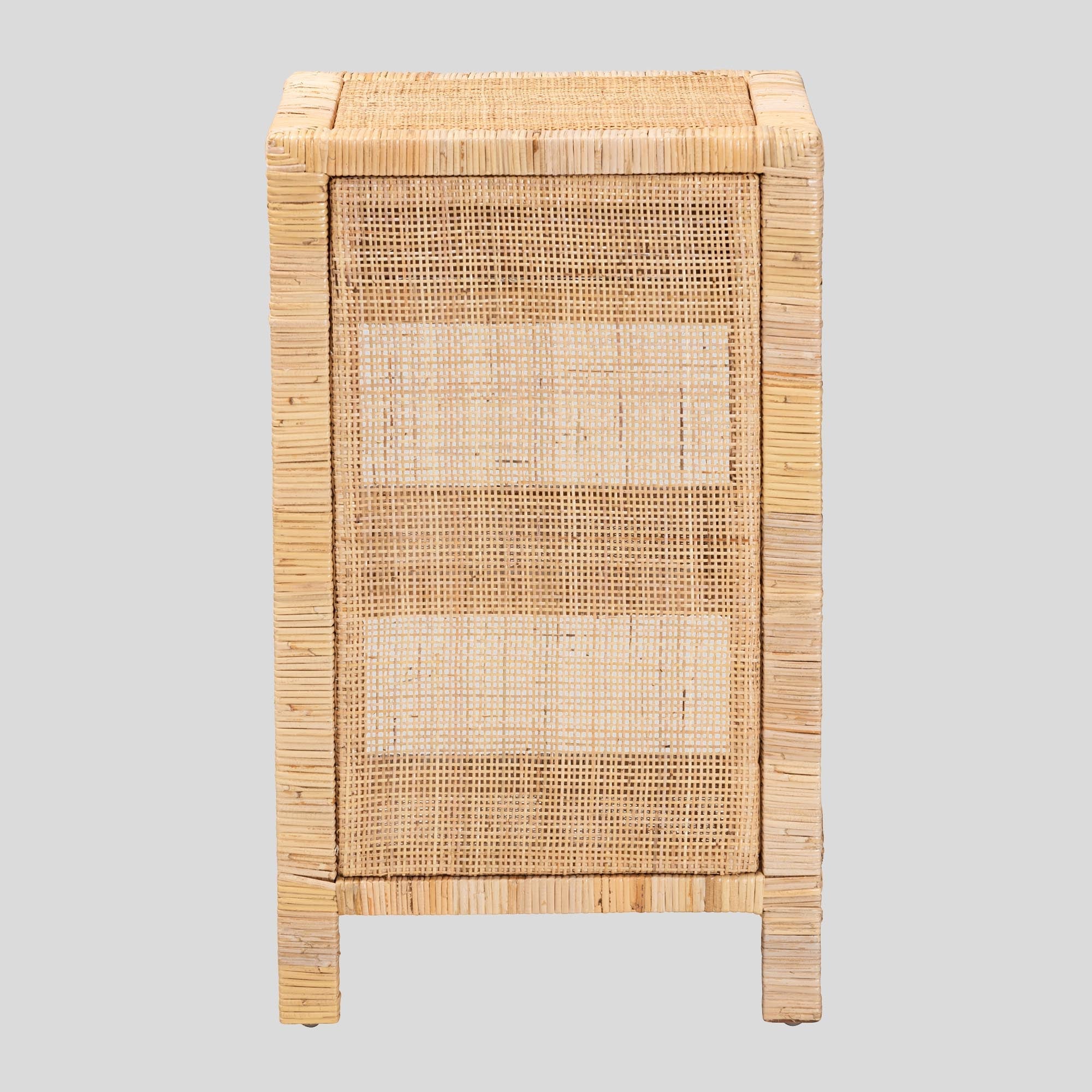 Marek Mahogany Wood and Rattan 1-Drawer Nightstand