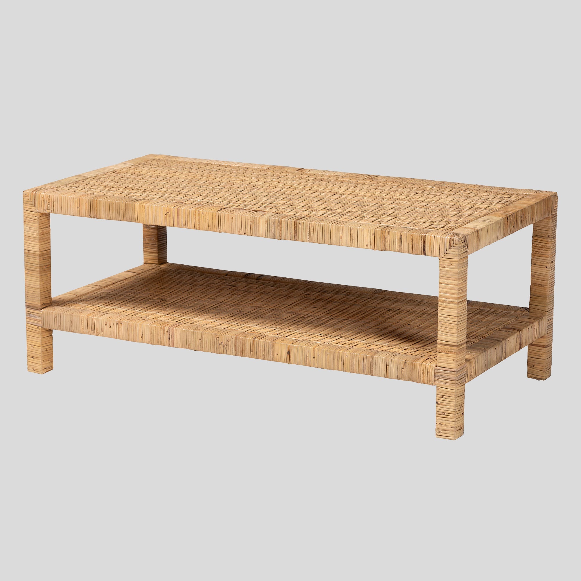 Mauve Rattan and Mahogany Wood Coffee Table
