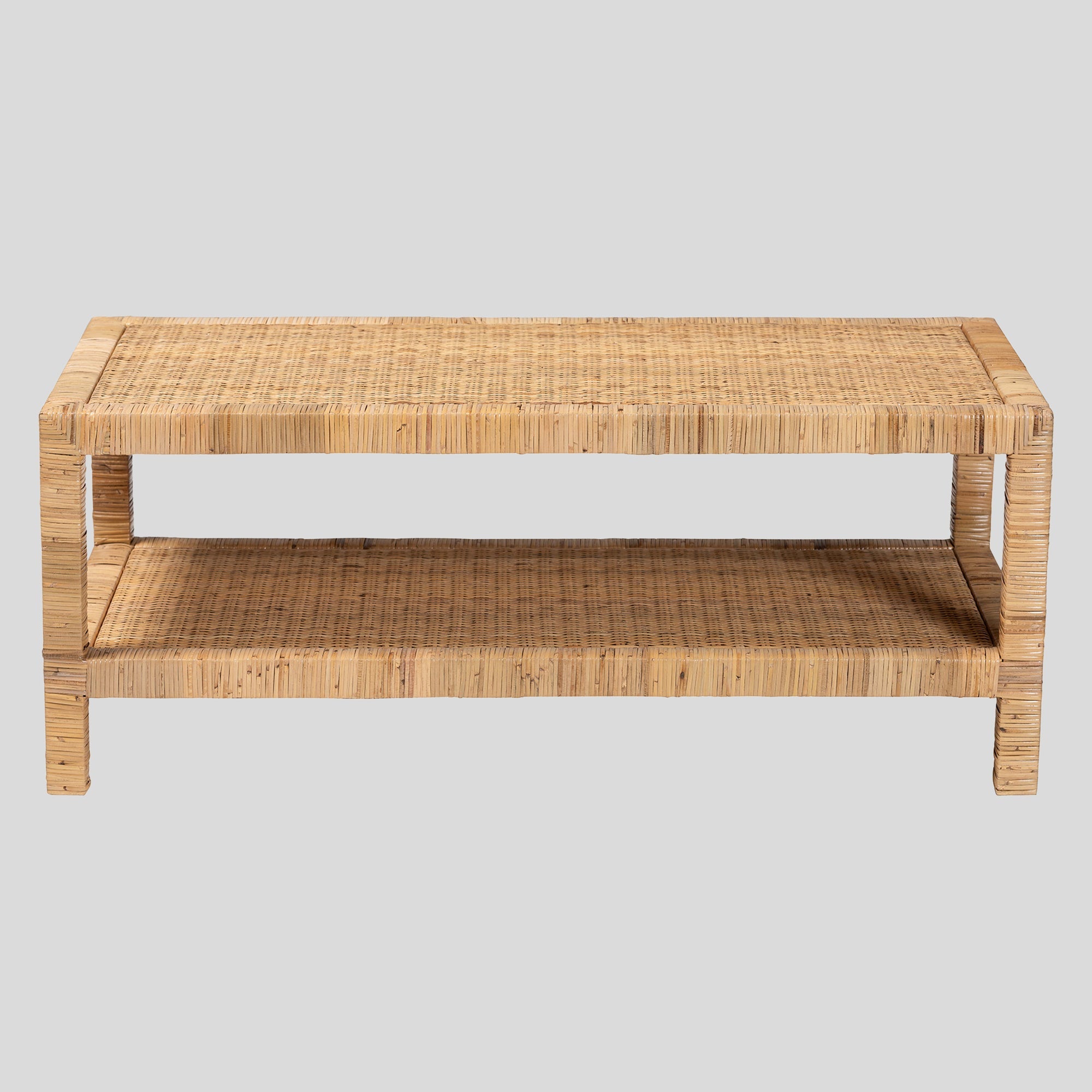 Mauve Rattan and Mahogany Wood Coffee Table