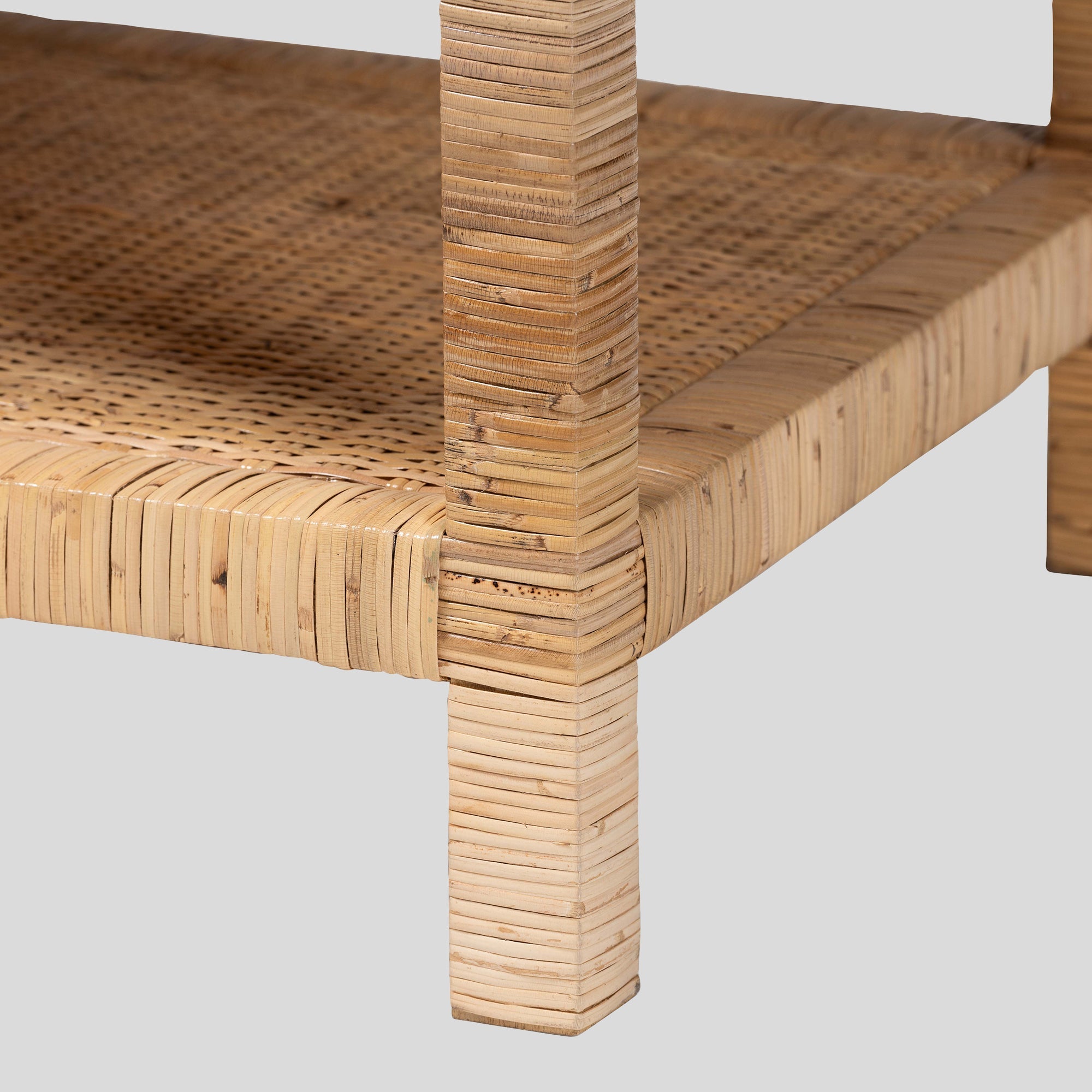 Mauve Rattan and Mahogany Wood Coffee Table