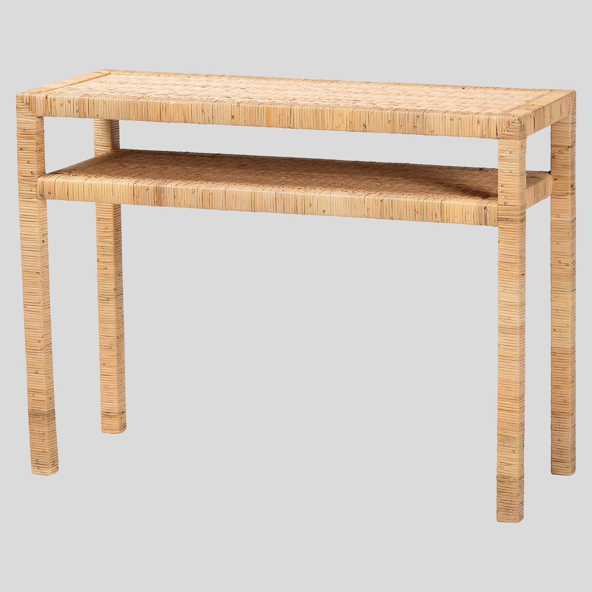 Mauve Rattan and Wood Console Table