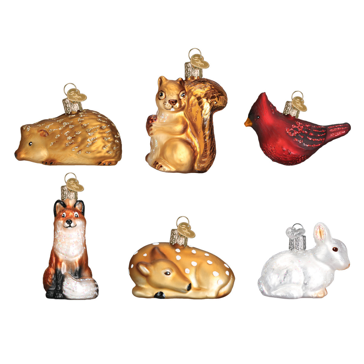 Mini Woodland Animal Blown Glass Christmas Ornament Set by Old World Christmas — Set of 6