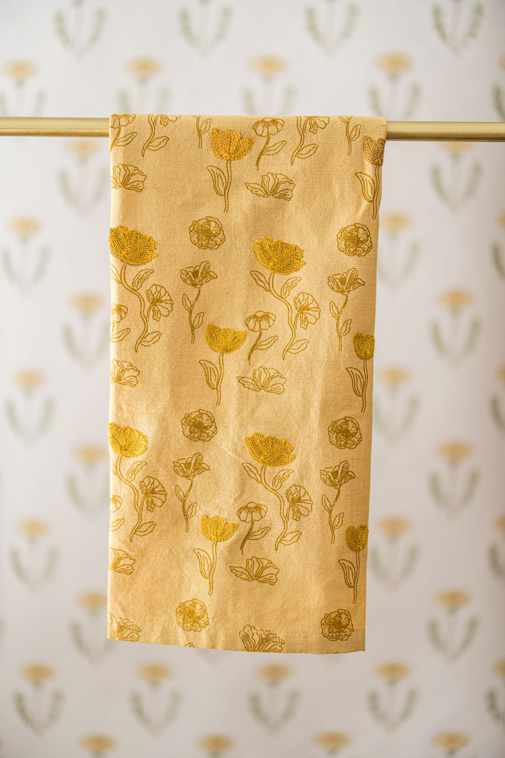 Yellow Poppy Embroidered Dish Towel