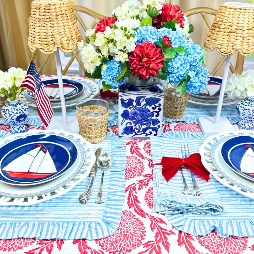 Blue Stripes - Quilted Placemats with Ruffle  - Set of 4